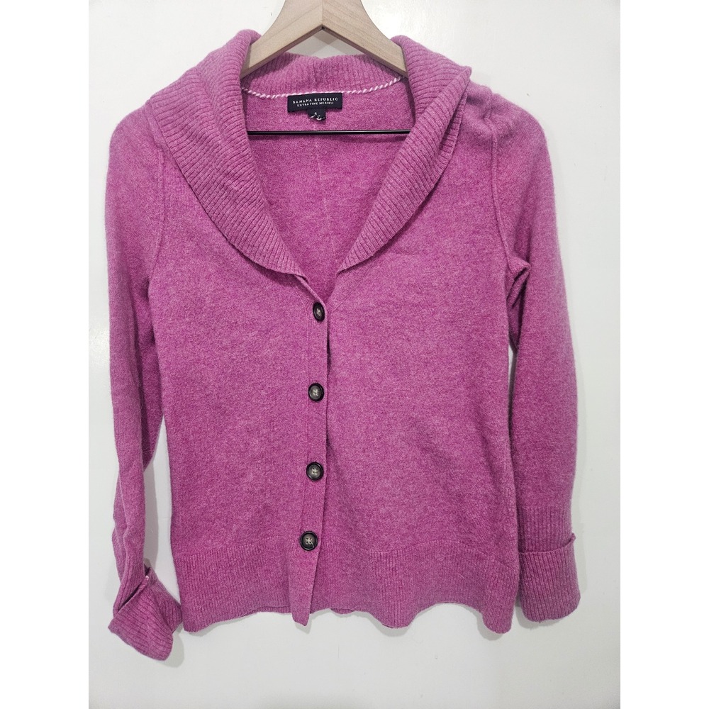 Banana Republic 100% Merino Wool Cardigan S Pink Shawl Collar Button Y2K
